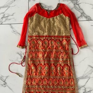 Red orange Indian Pakistani Punjabi suit